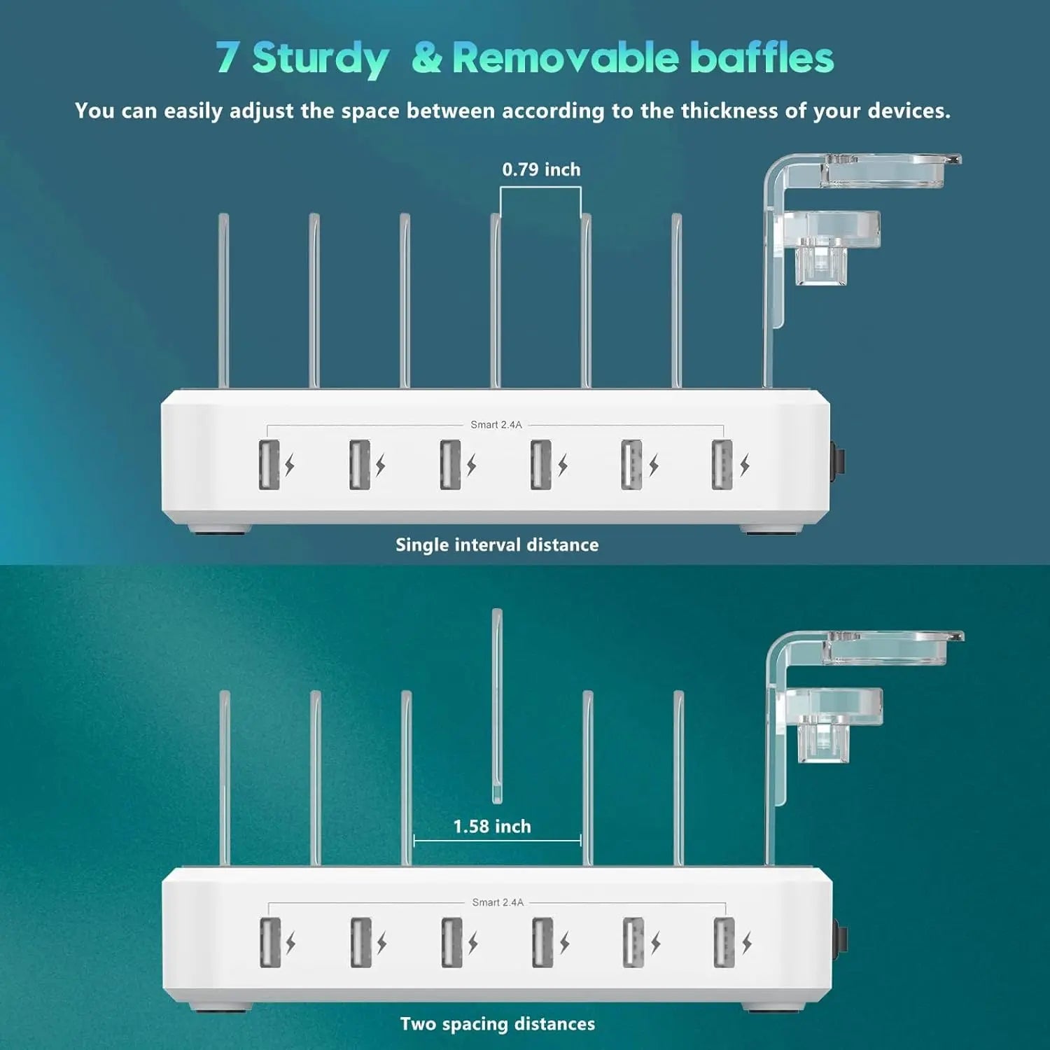 6-Port Charging Station with Adjustable Dividers and Earbud Holder, 60W Output All Vera Mart