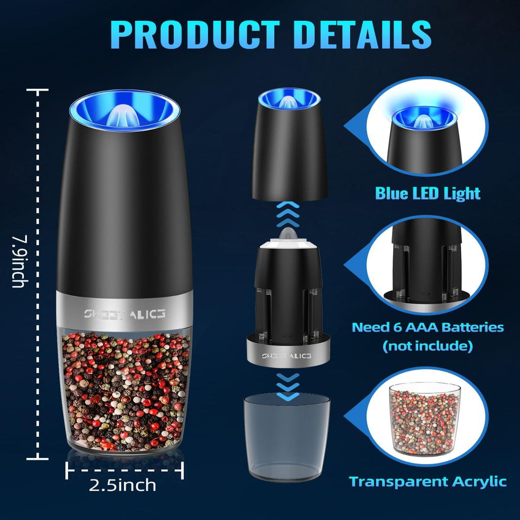 One-Hand Electric Grinder with Gravity Sensor and Ceramic Rotor, LED Light All Vera Mart
