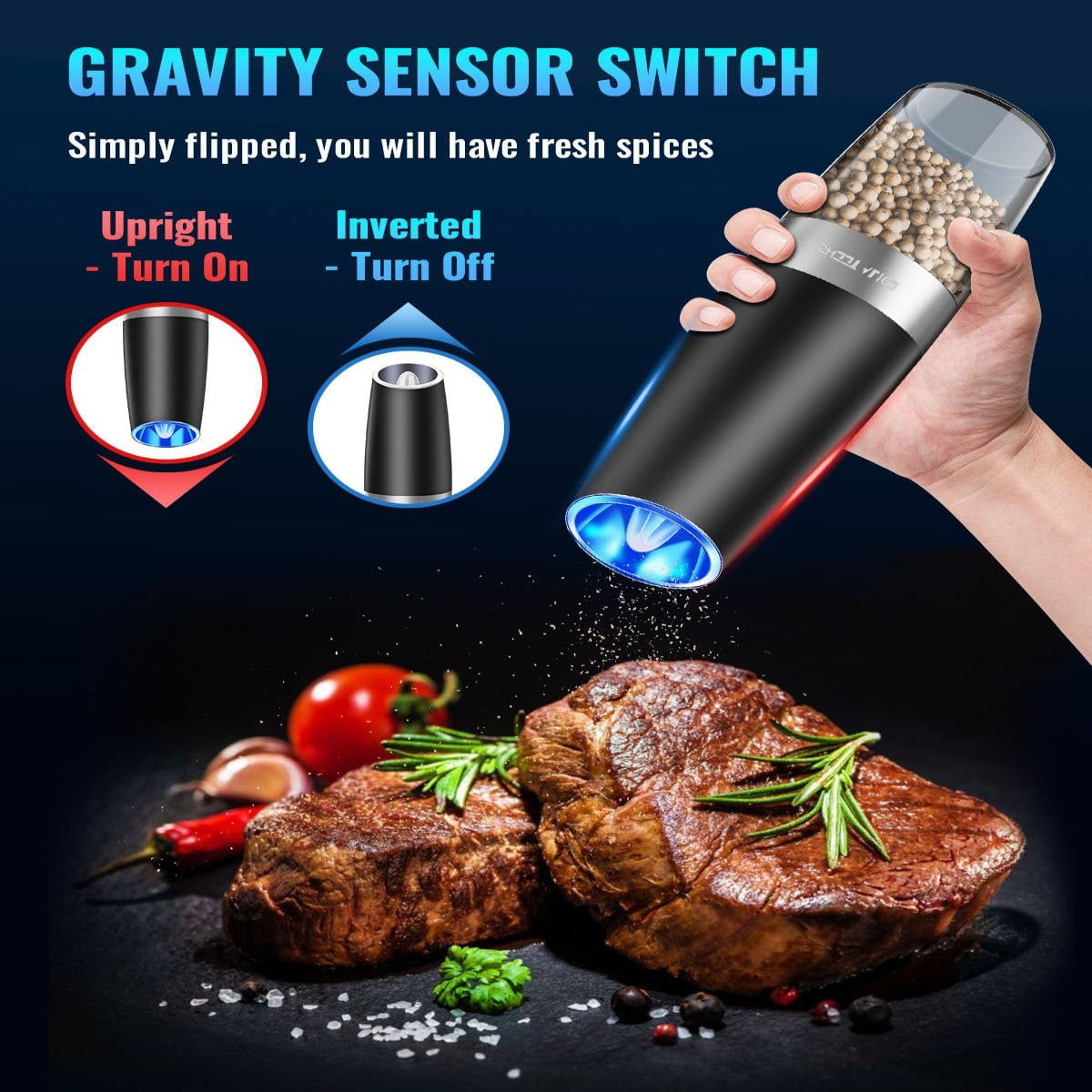 One-Hand Electric Grinder with Gravity Sensor and Ceramic Rotor, LED Light All Vera Mart
