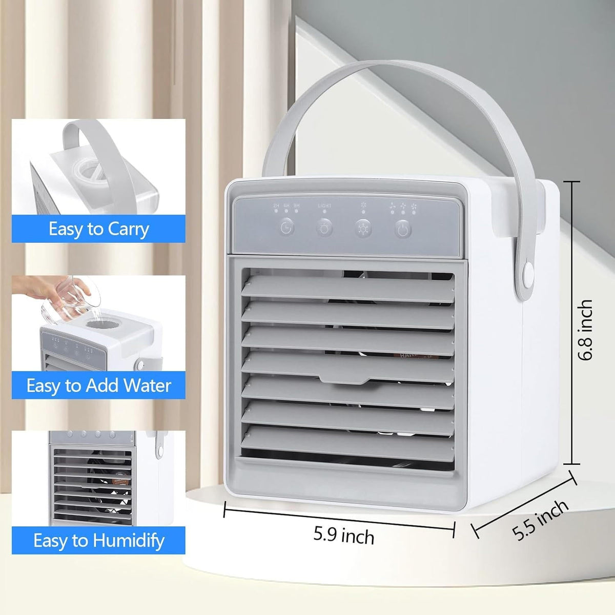 Evaporative Mist Cooler with 7-Color Night Light and 3-Speed Fan, Portable USB All Vera Mart
