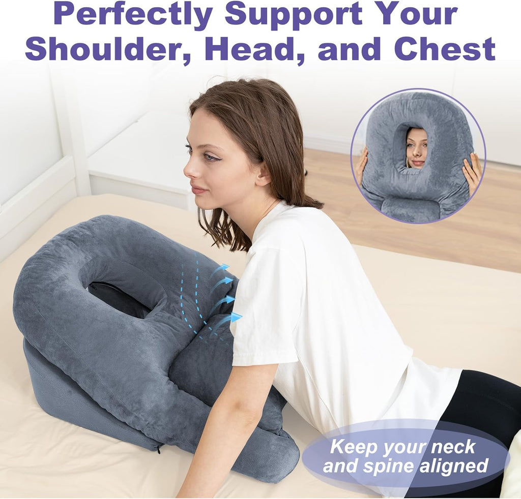 Post Surgery Face Down Pillow with Memory Foam and Adjustable Airflow, Dark Grey All Vera Mart