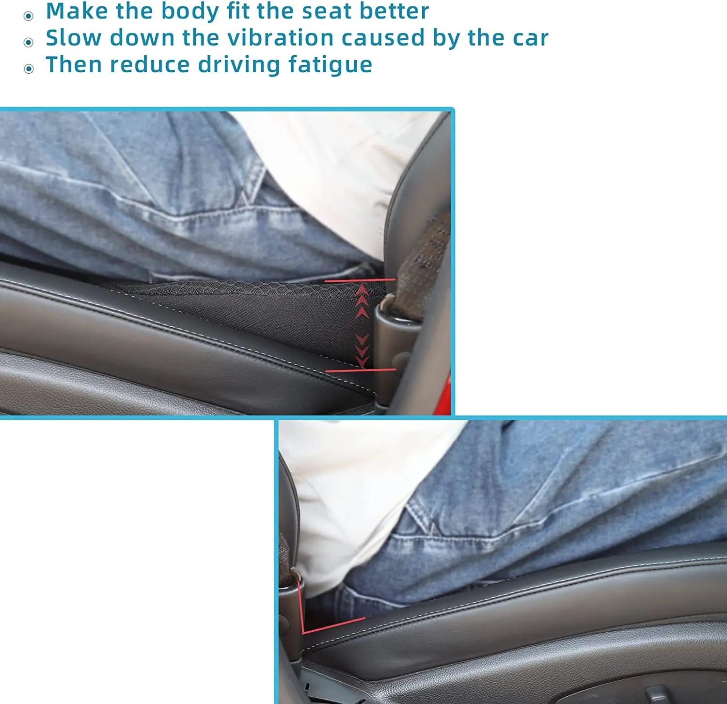 Car Seat Cushion with Memory Foam Lift and Contoured Support, Breathable Removable Cover All Vera Mart