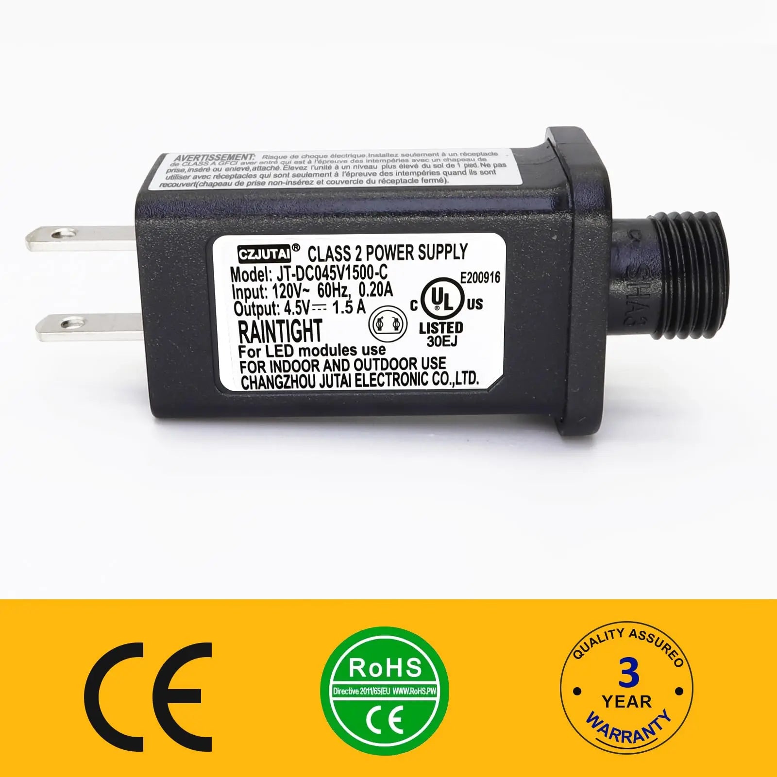 4.5V DC Power Adapter with 1.5A Output and Low-Profile Black Housing, Indoor Use All Vera Mart