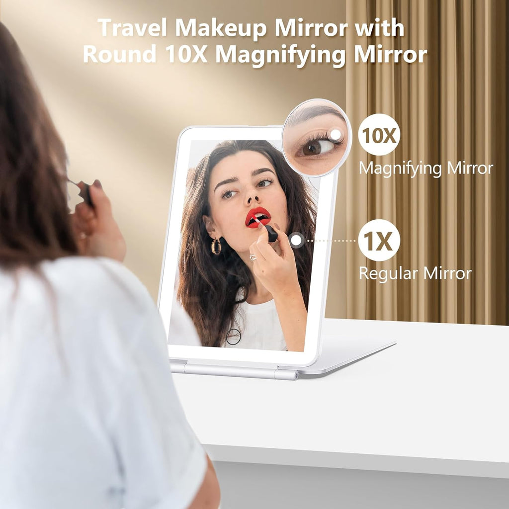 Portable Makeup Mirror with 10X Magnification and LED Lighting, Rechargeable All Vera Mart