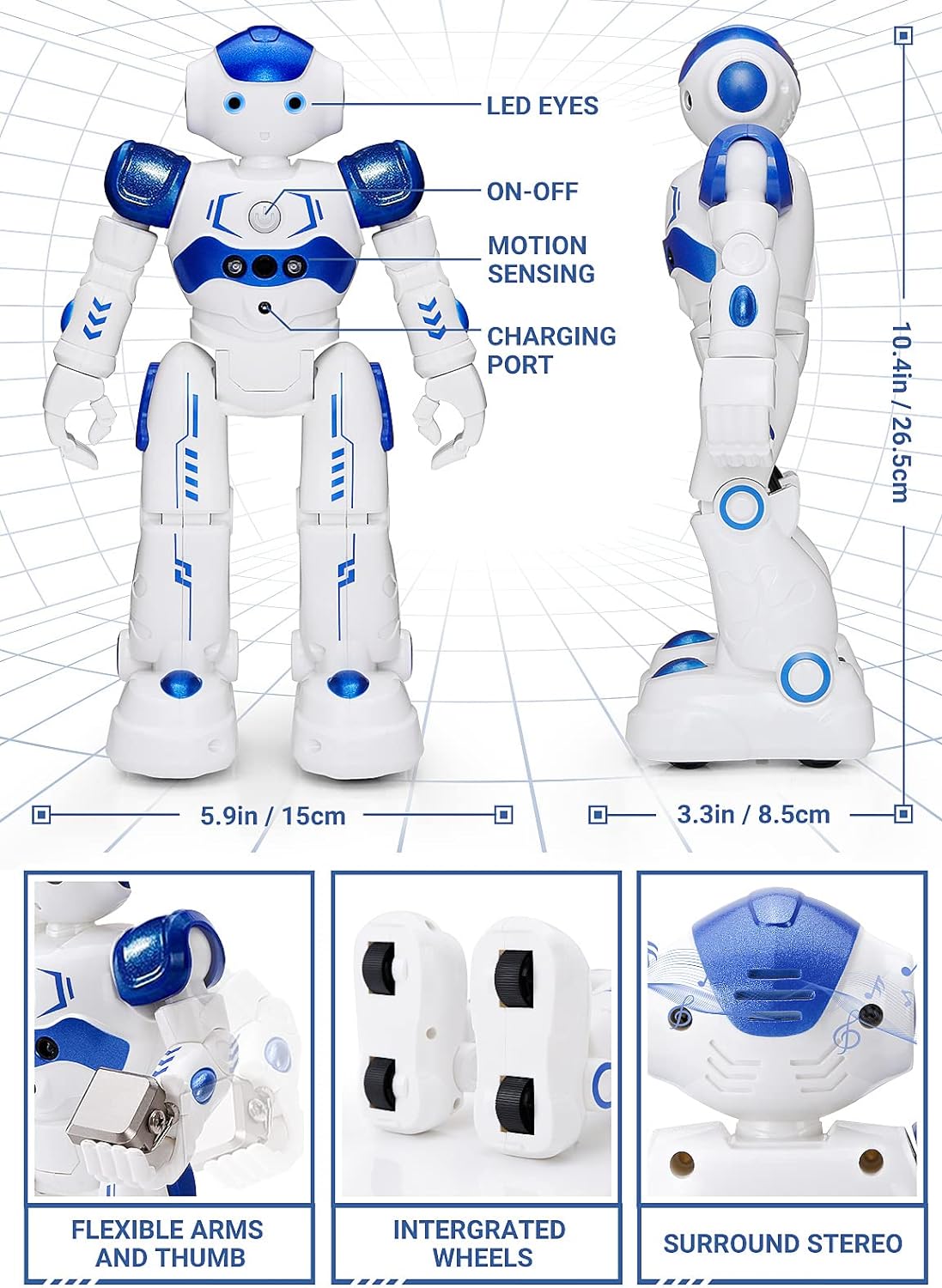 Programmable Robot Toy with Hand Gesture Control and LED Eyes, 24ft Range All Vera Mart