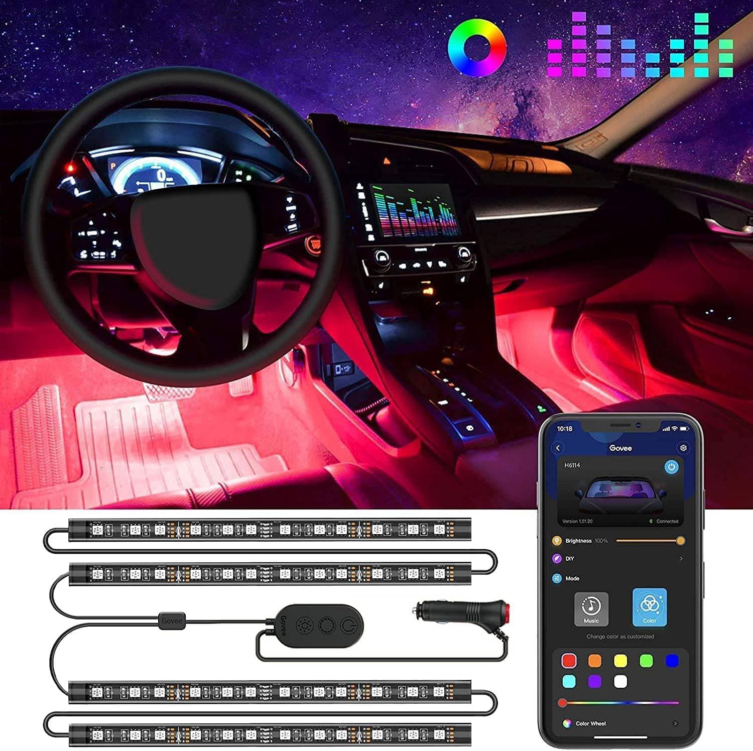 LED Car Interior Light Strips with App Control and Music Sync All Vera Mart