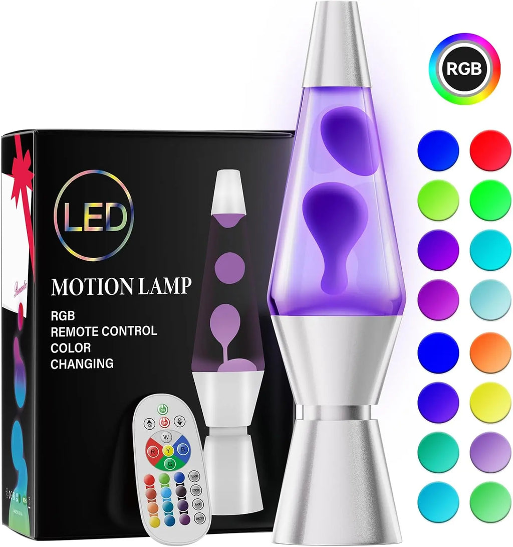 LED Lava Lamp with 17 Color Modes and Remote Control, 14.5in Glass Cylinder All Vera Mart