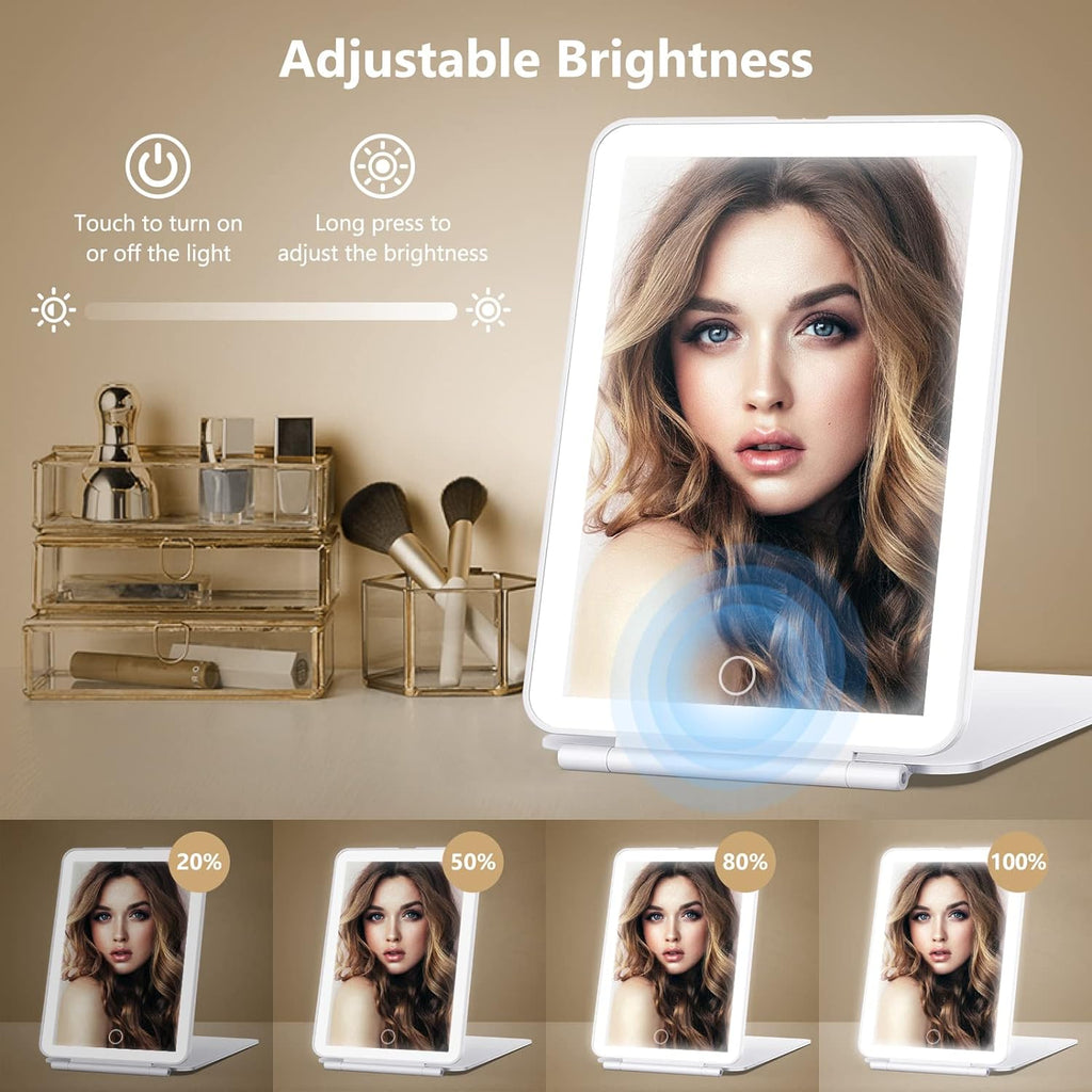 Portable Makeup Mirror with 10X Magnification and LED Lighting, Rechargeable All Vera Mart
