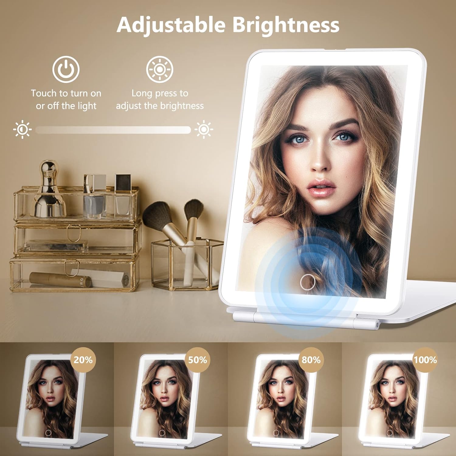 Portable Makeup Mirror with 10X Magnification and LED Lighting, Rechargeable All Vera Mart