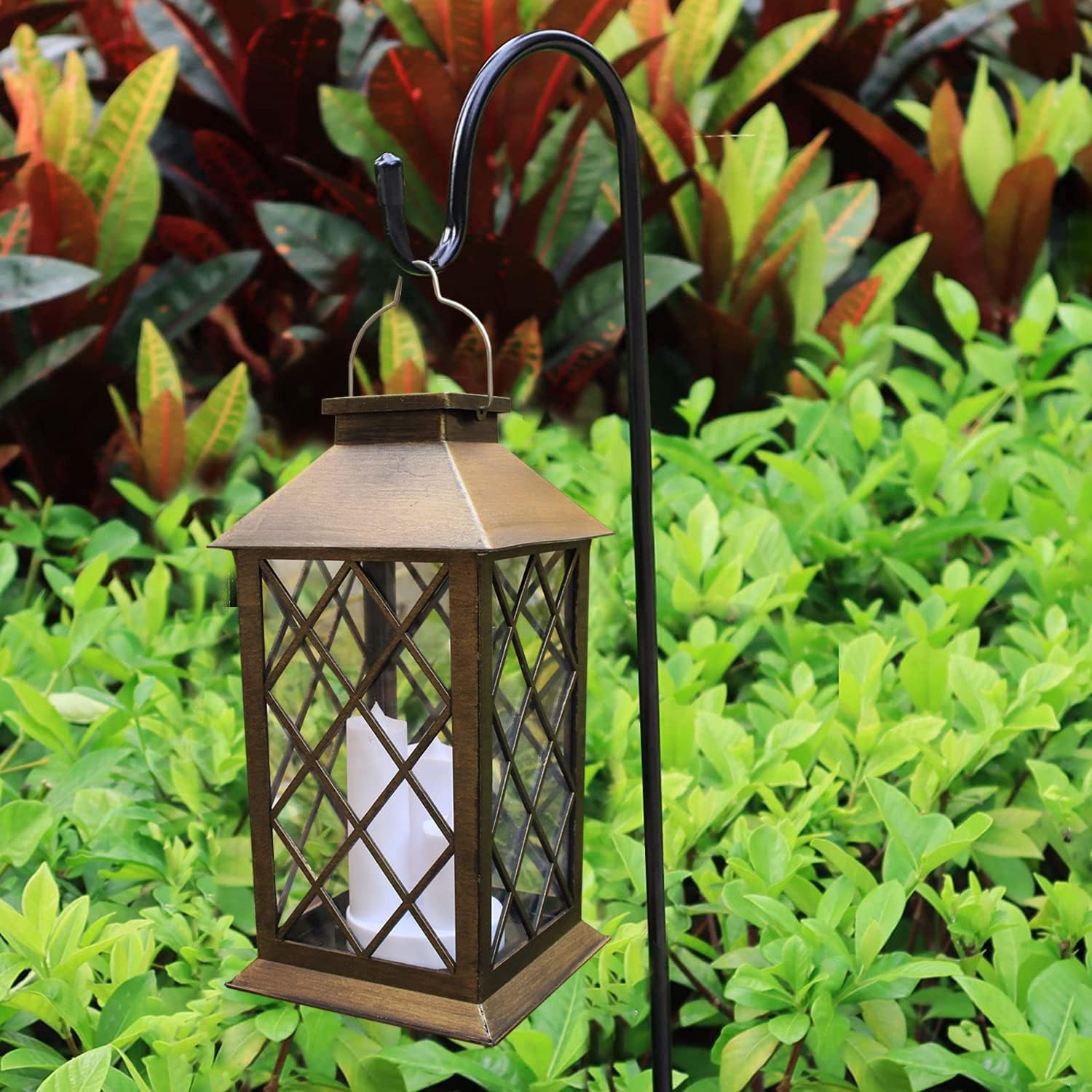 Solar Hanging Lantern with Triple Flickering LED Candles and Auto Light Sensor All Vera Mart