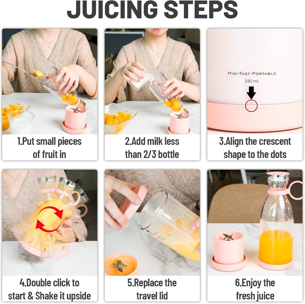 Rechargeable Portable Blender with Stainless Steel Blades and Magnetic Charging, 350ml All Vera Mart
