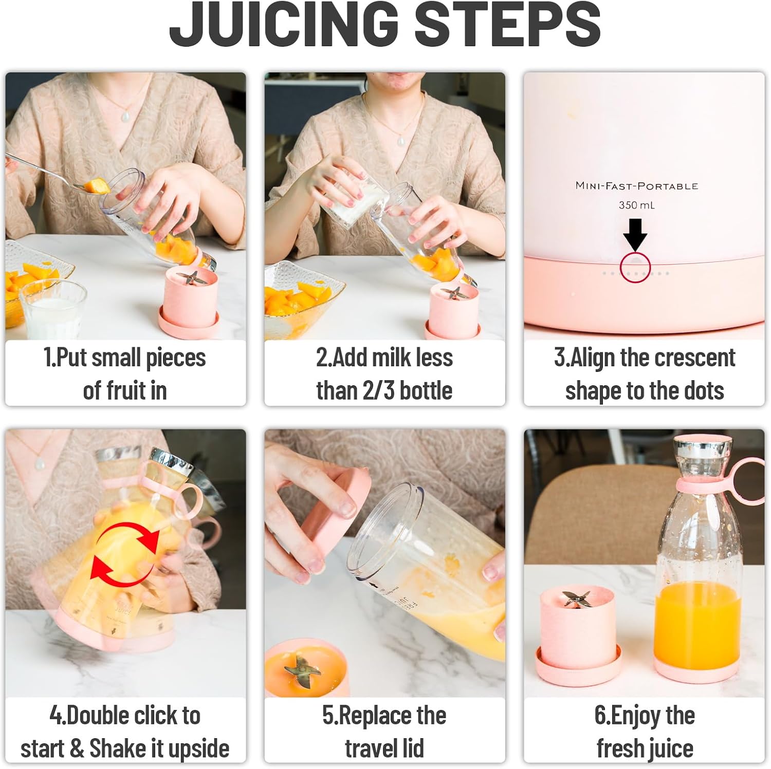 Rechargeable Portable Blender with Stainless Steel Blades and Magnetic Charging, 350ml All Vera Mart