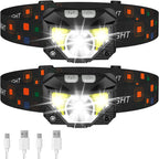 LED Headlamp 2-Pack with 1200 Lumens and Motion Sensor, Rechargeable, Water Resistant All Vera Mart
