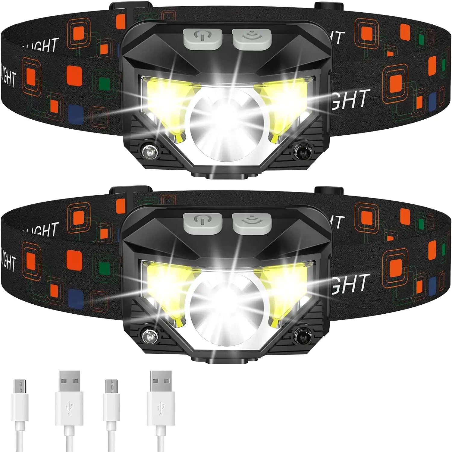 LED Headlamp 2-Pack with 1200 Lumens and Motion Sensor, Rechargeable, Water Resistant All Vera Mart