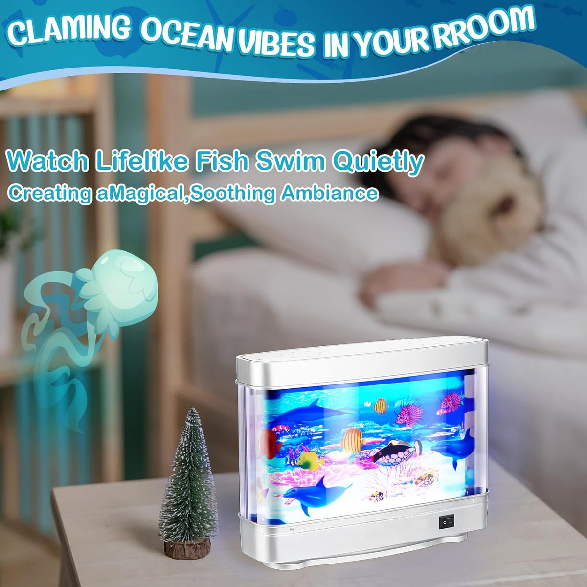 Animated Aquarium Lamp with Rotating Tropical Fish Film and Backlit Display All Vera Mart