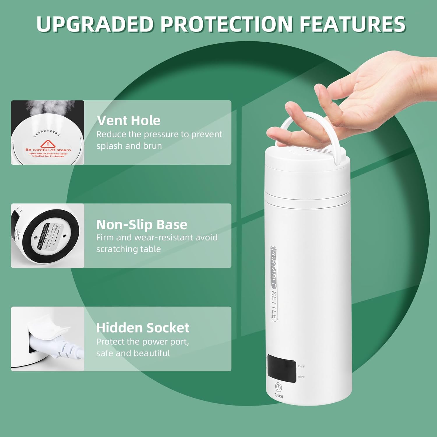 Travel Electric Kettle with Four Temperature Settings and Folding Handle All Vera Mart