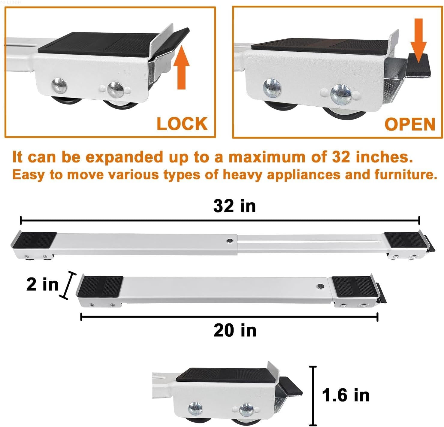 Adjustable Appliance Moving Dolly with 24 Wheels and Dual Brakes, 661lb Capacity All Vera Mart