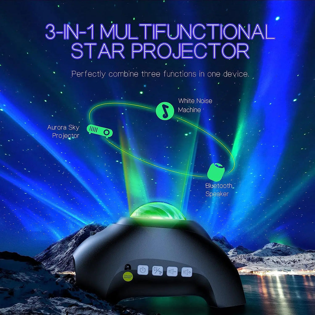 Northern Lights Projector with Built-In Speaker and Remote, Dimmable LED Effects All Vera Mart