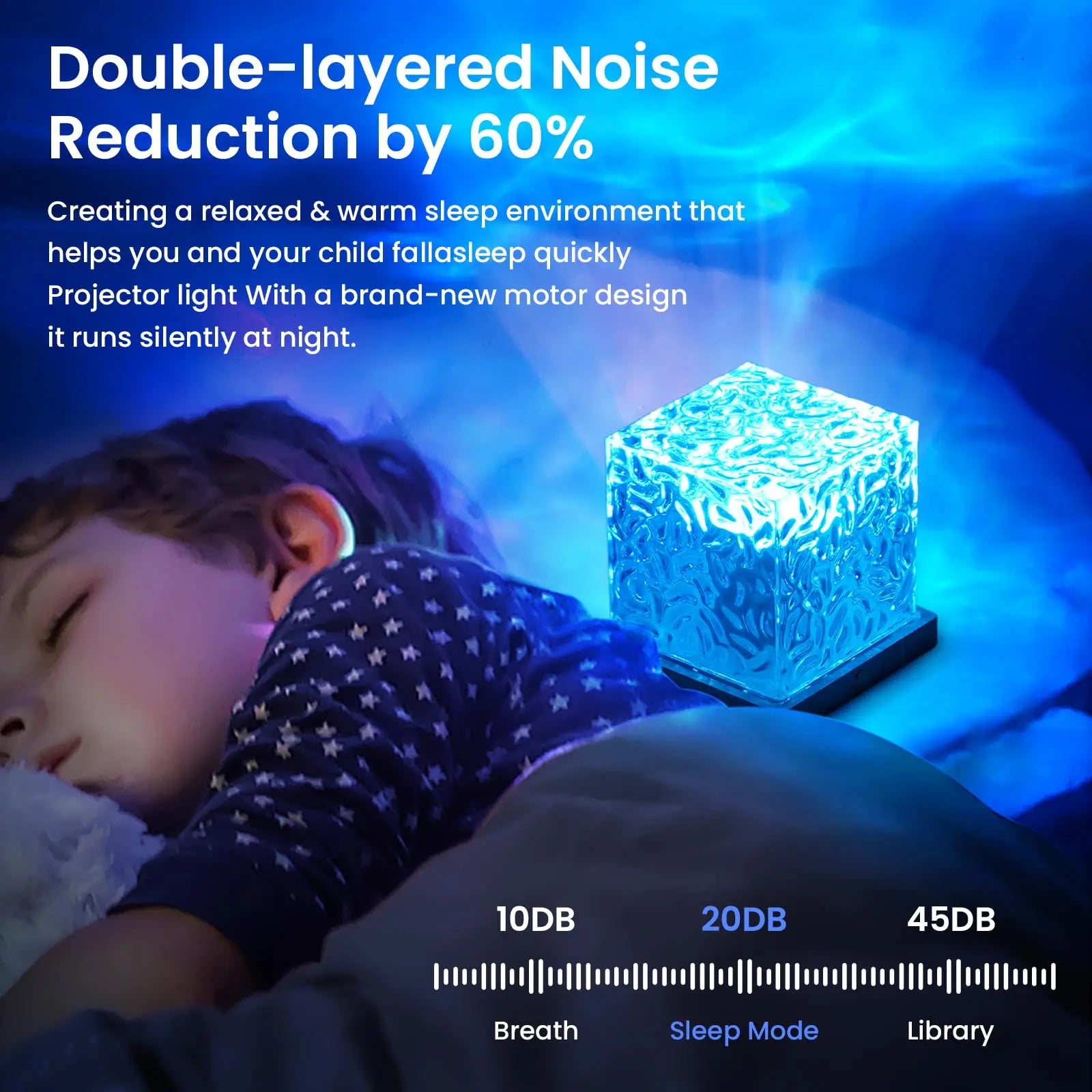 Ocean Wave Projector with 16-Color LEDs and Remote Control, Wood-Textured Cube for Bedroom All Vera Mart
