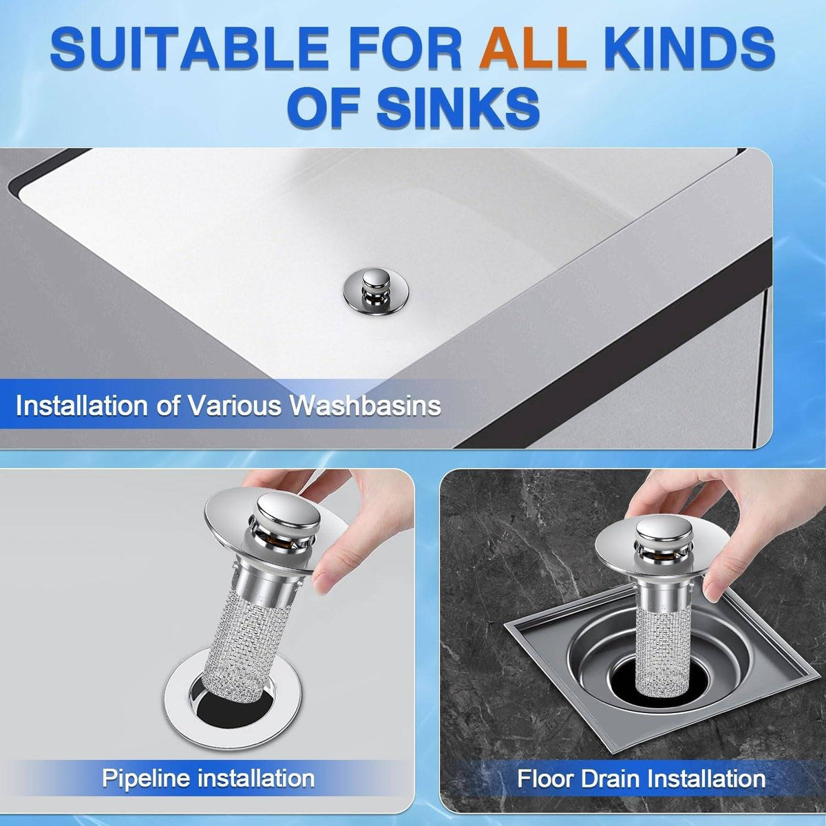 Sink Drain Stopper with Stainless Steel Mesh and Silicone Seal, Odor Blocking All Vera Mart