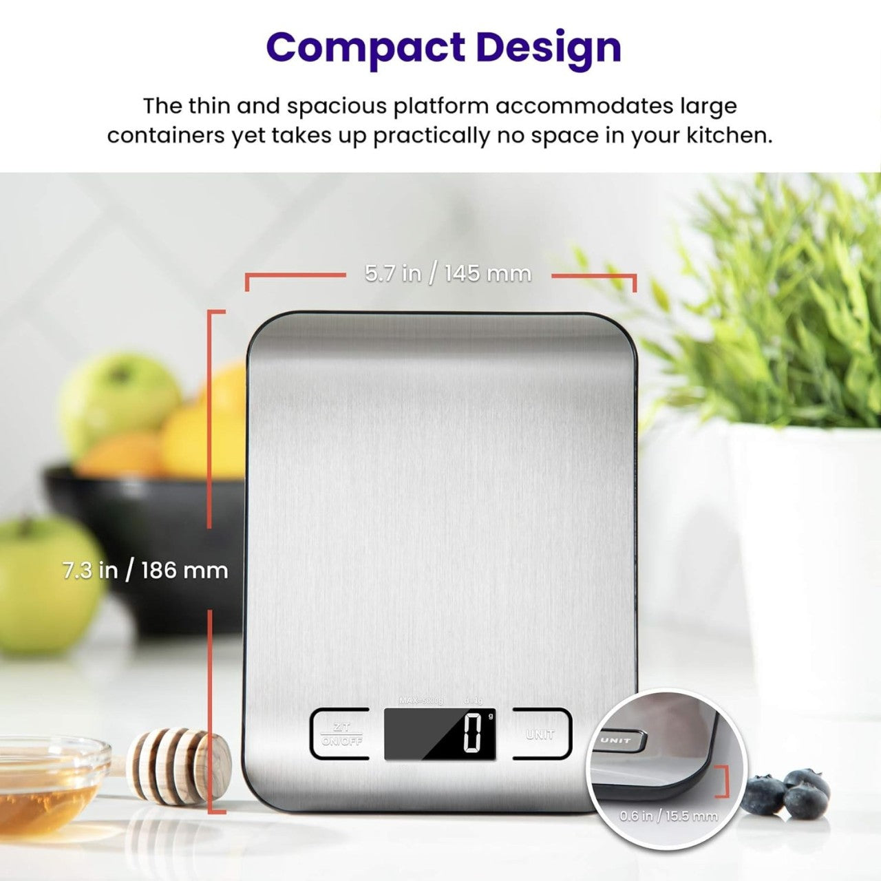 Precision Kitchen Scale with Backlit Display and Stainless Steel Platform, 5 Unit Options All Vera Mart
