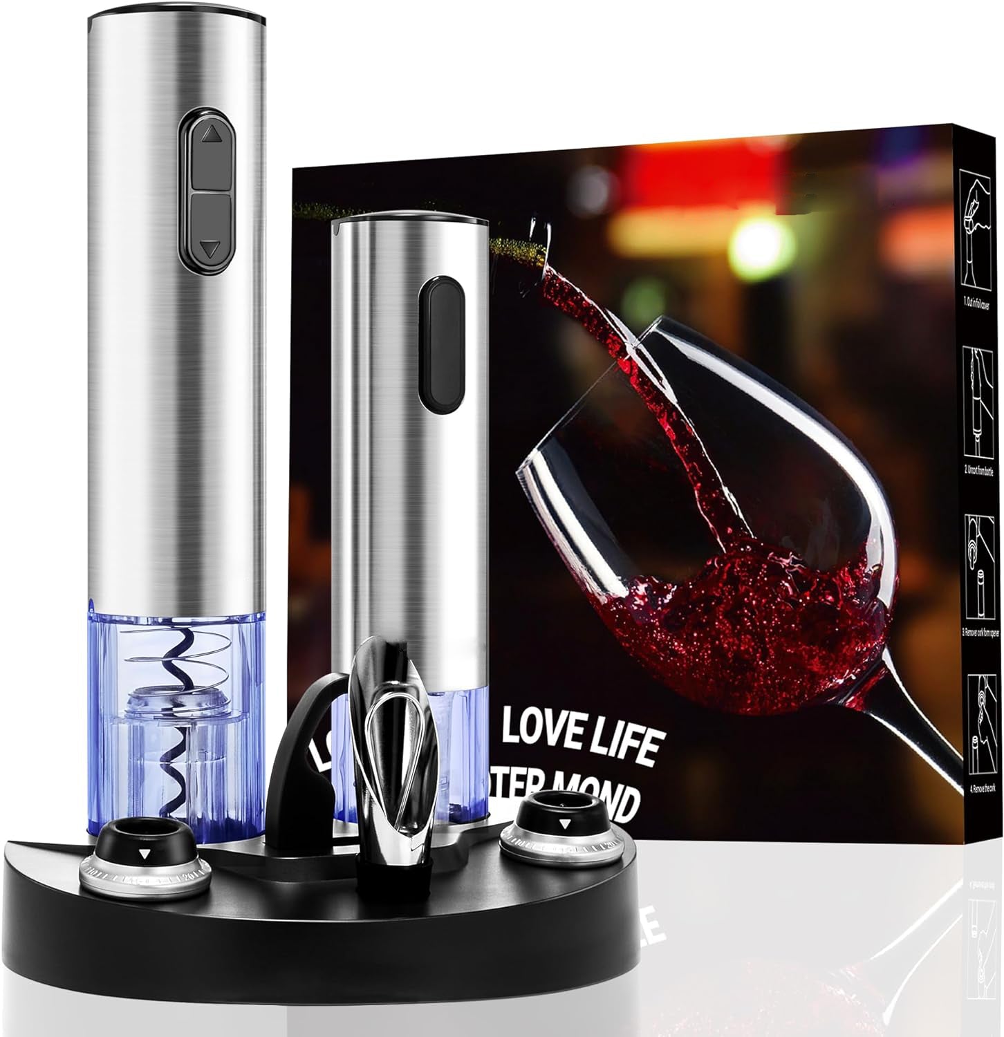 Motorized Corkscrew Opener with Vacuum Preserver and Foil Cutter, 30 Bottle Capacity All Vera Mart