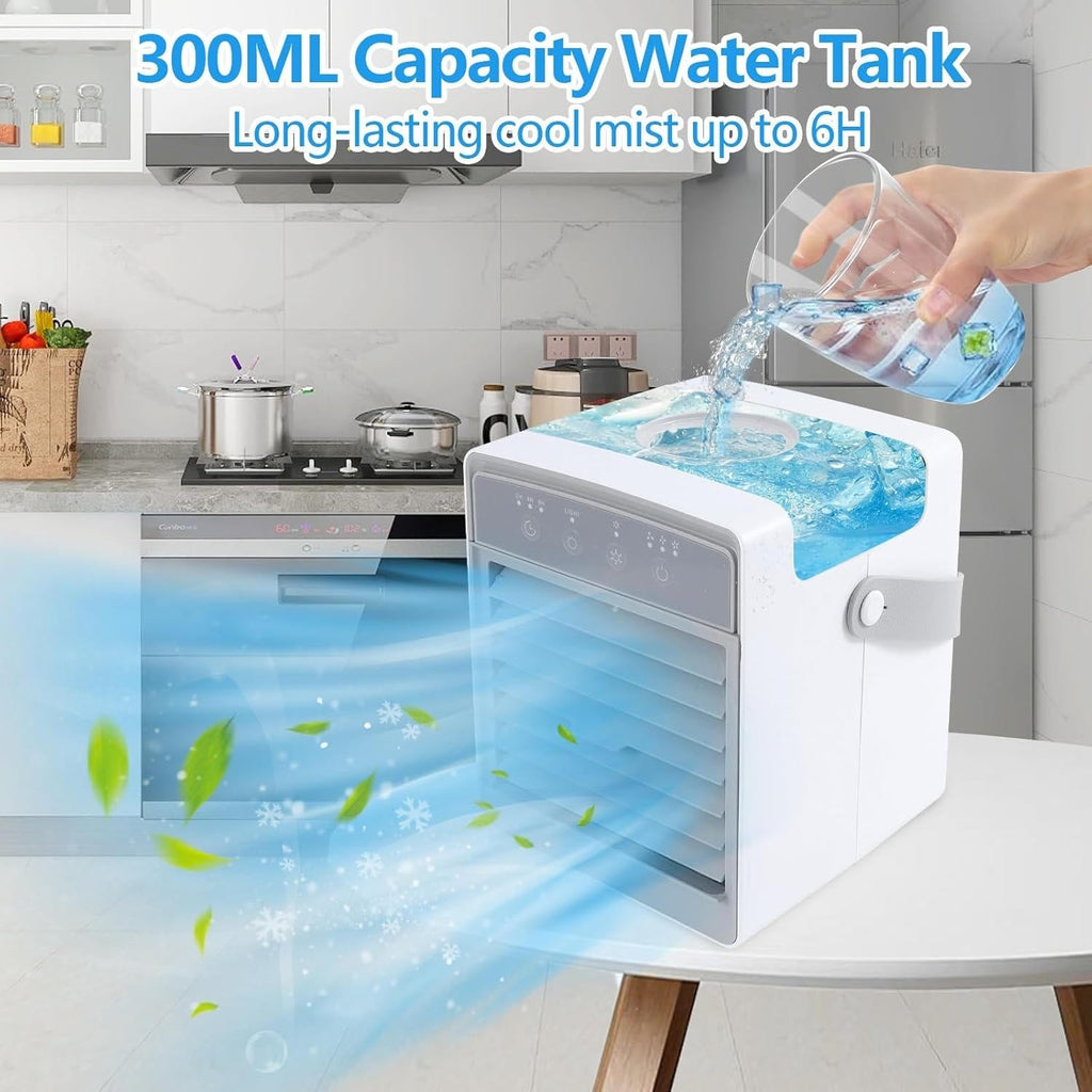 Evaporative Mist Cooler with 7-Color Night Light and 3-Speed Fan, Portable USB All Vera Mart