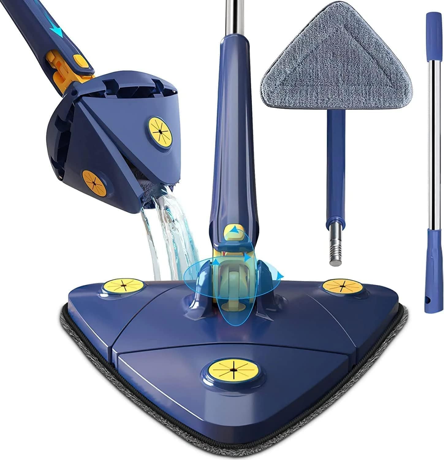 Triangular Spin Mop with 360° Rotation and Extendable Pole, Microfiber Pads All Vera Mart