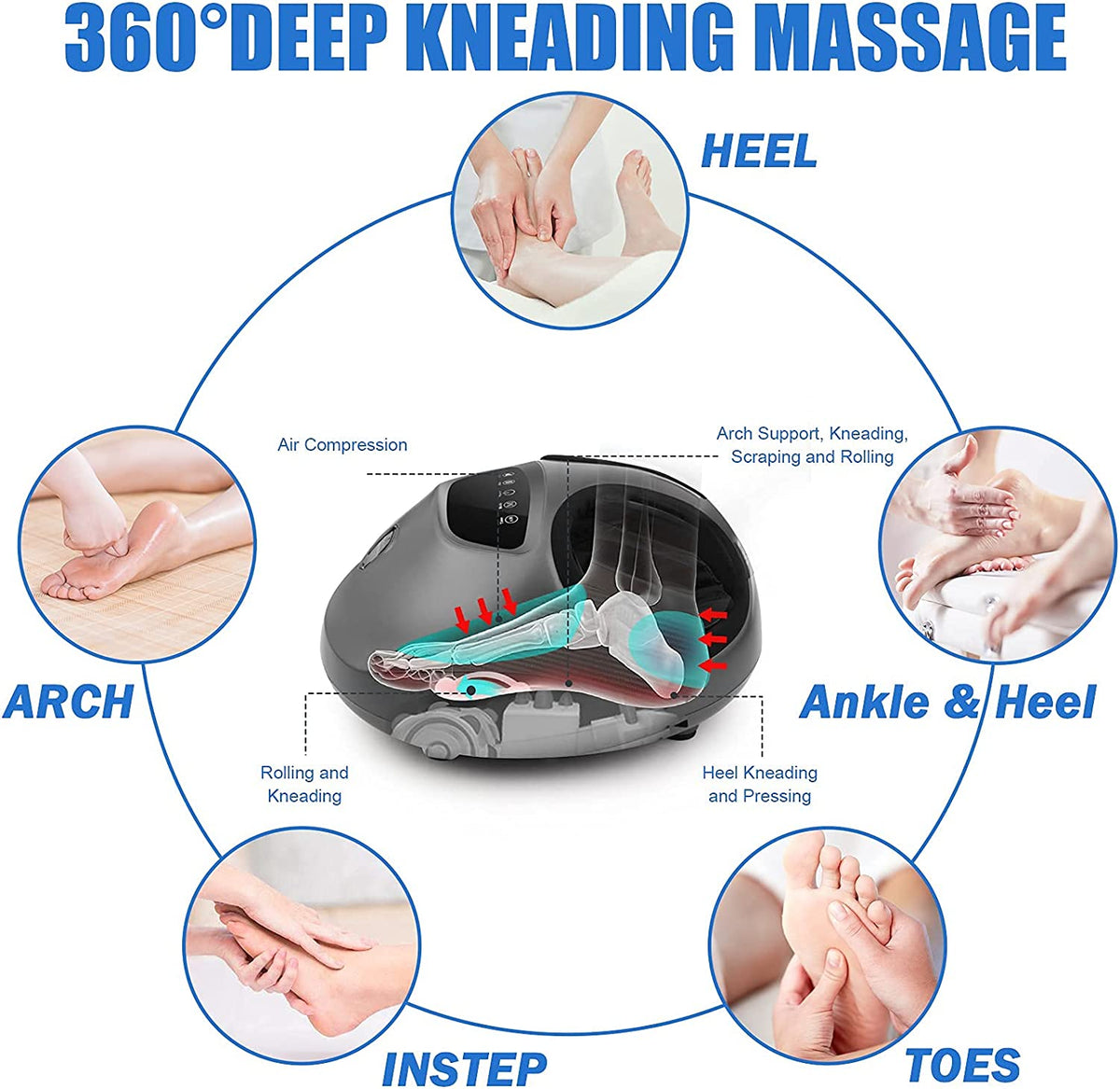 Electric Foot Massager with Kneading Nodes and Heat, Remote Control All Vera Mart