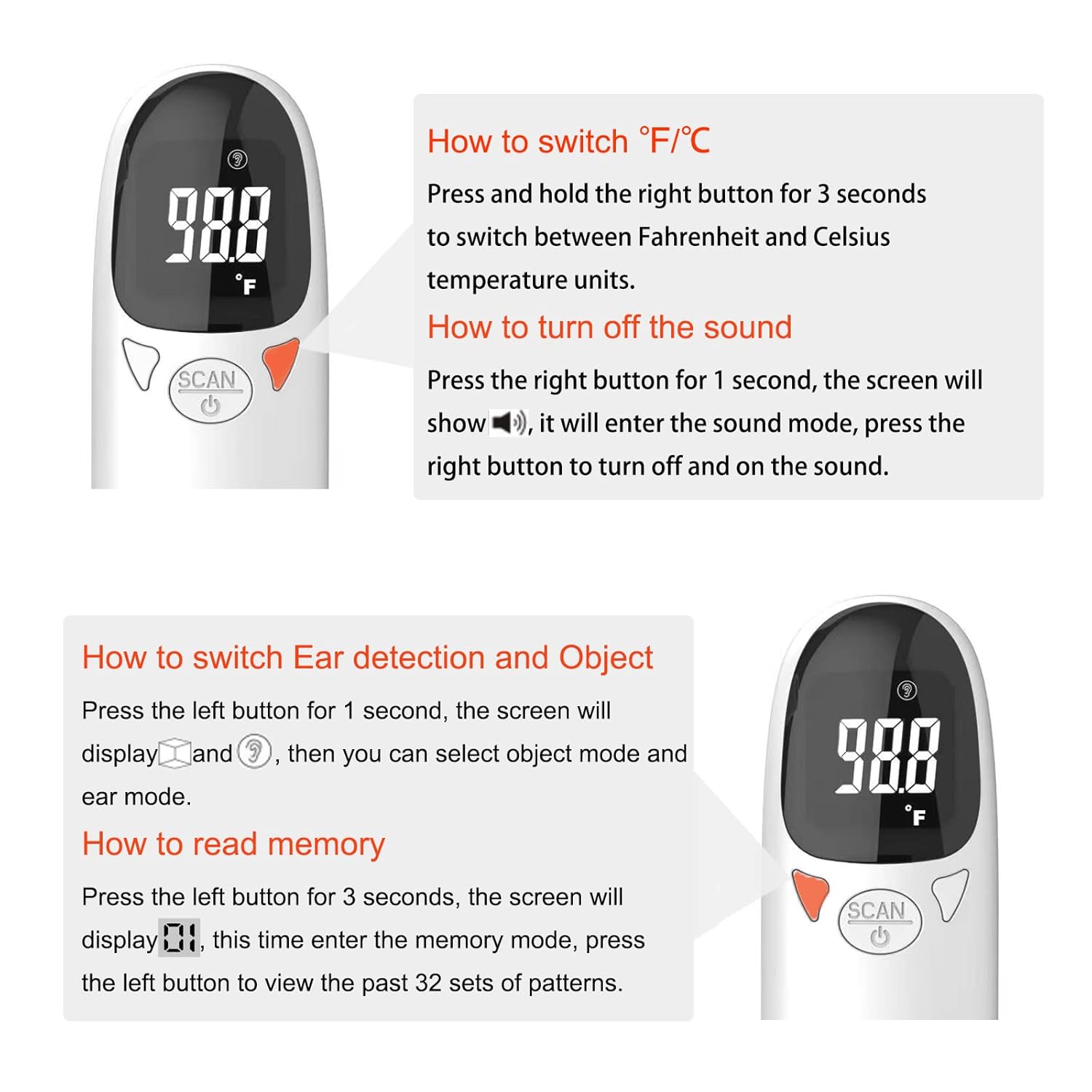 Infrared Ear Thermometer for Pets with LED Display and Memory Storage All Vera Mart