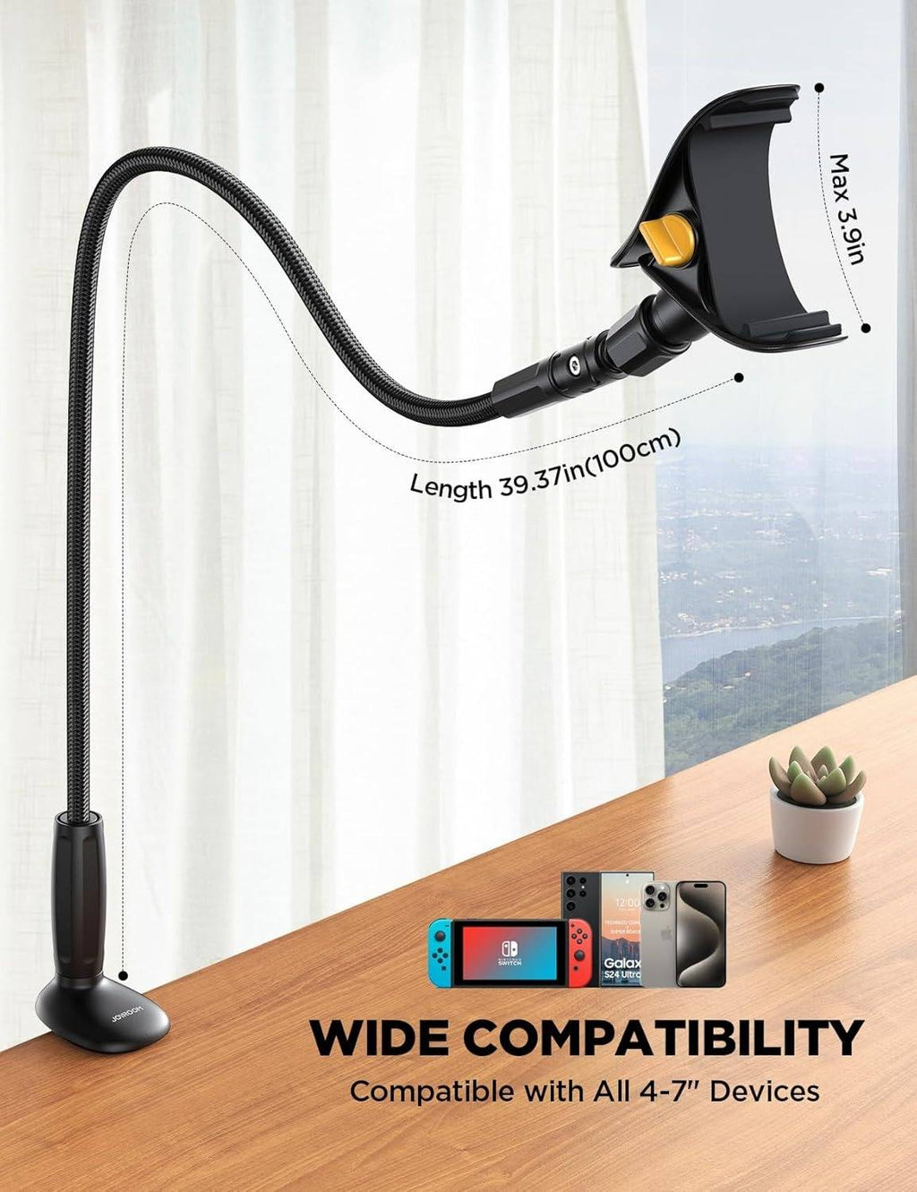 Gooseneck Phone Holder with 720-Degree Rotation and Twist Lock, 39.37in Arm All Vera Mart