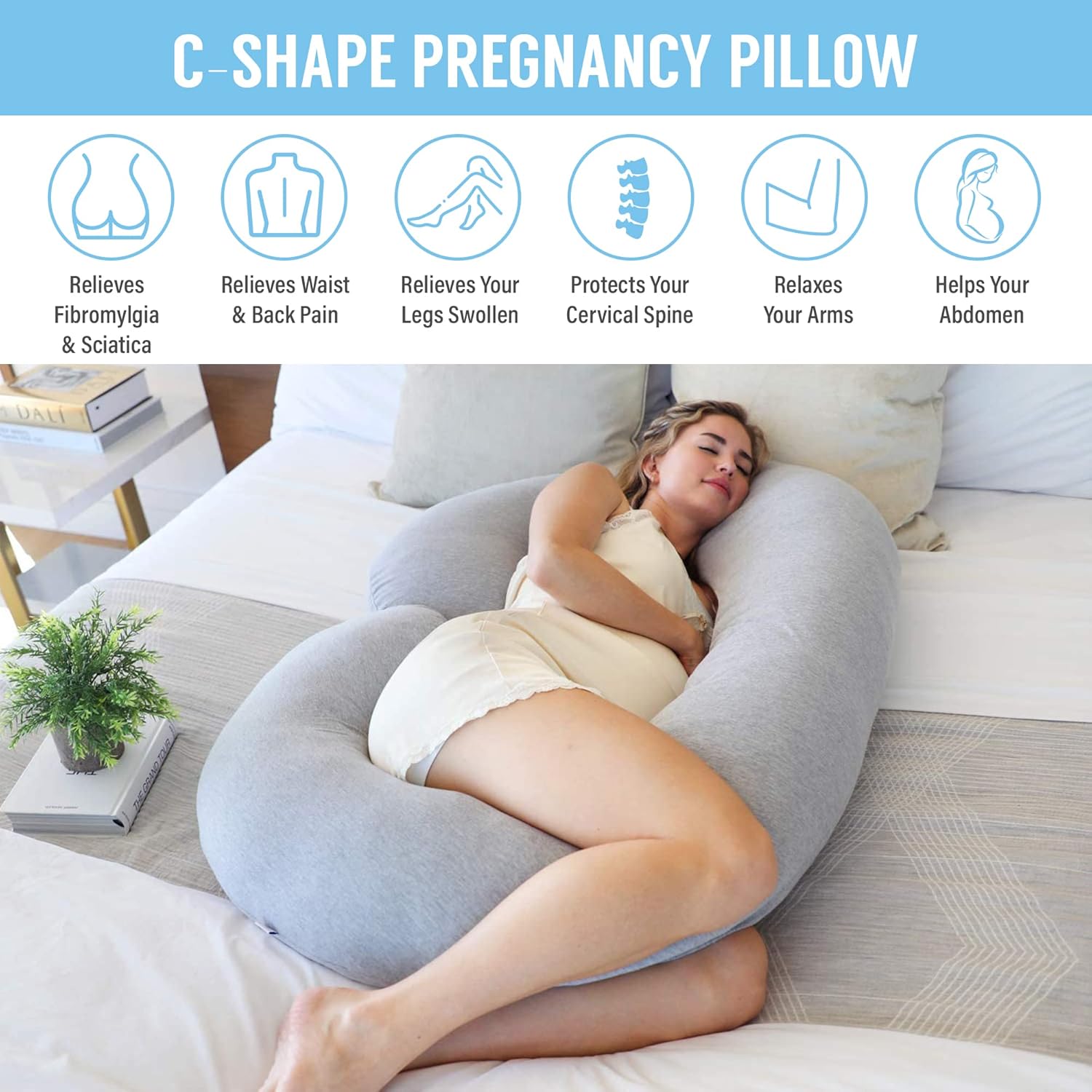 Full Body Pregnancy Pillow with Semicircular C Shape and Machine Washable Jersey Cover All Vera Mart