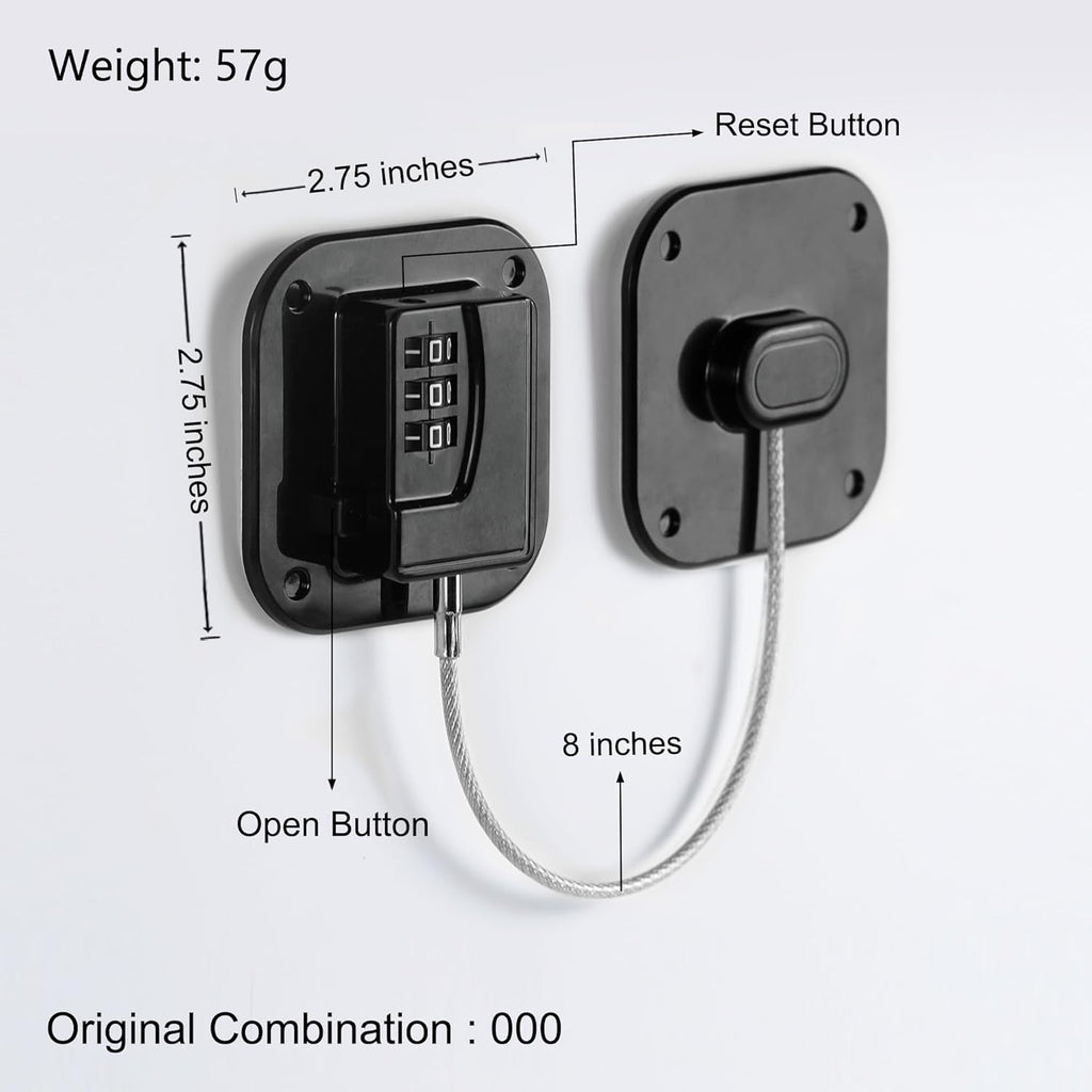 Combination Fridge Lock with Steel Cable and Adhesive Mount, 2-Pack All Vera Mart