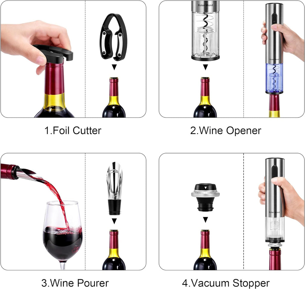 Motorized Corkscrew Opener with Vacuum Preserver and Foil Cutter, 30 Bottle Capacity All Vera Mart