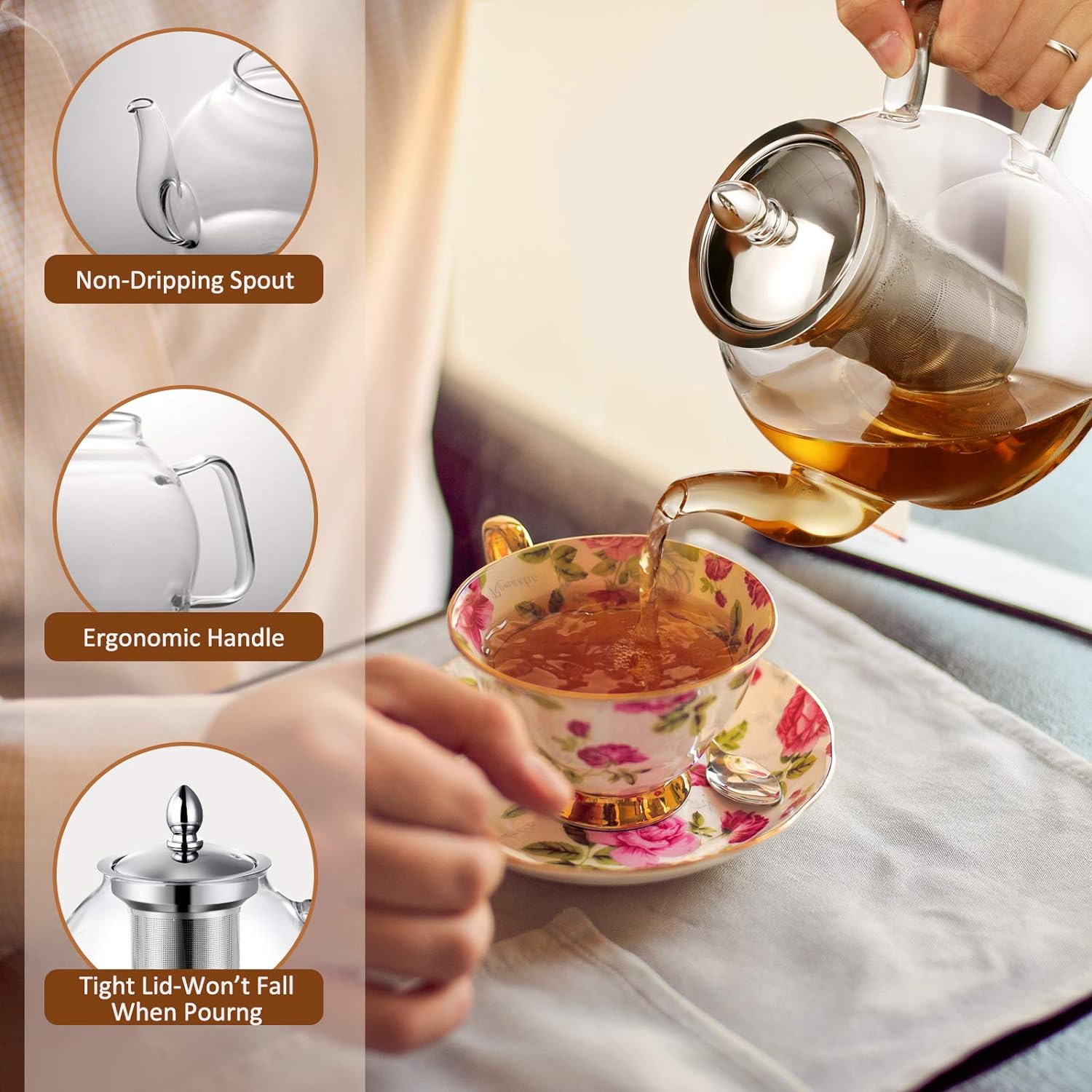 Loose Leaf Tea Brewing Pot 1000ml with Stainless Steel Mesh Infuser and Non-Drip Spout All Vera Mart