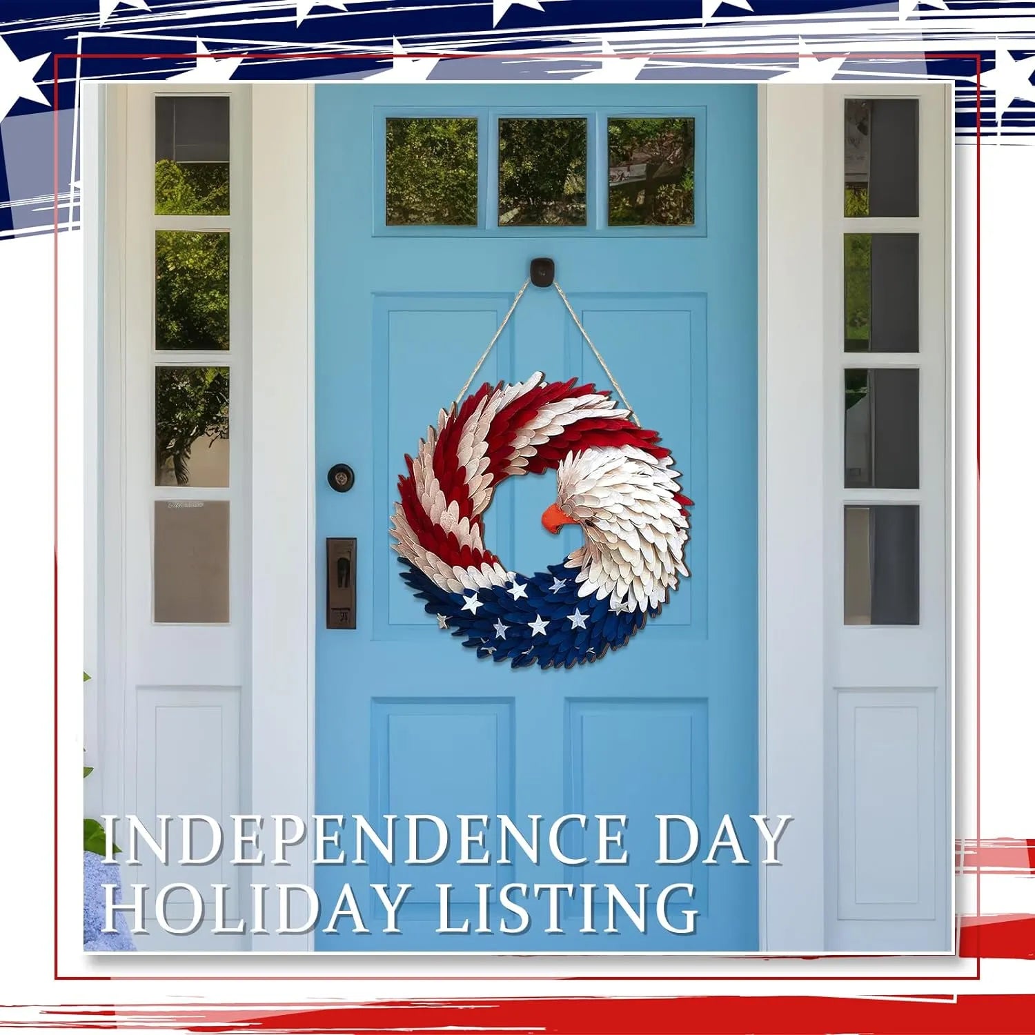 Wooden Patriotic Door Sign with Eagle and Star Design, 12 Inch Round All Vera Mart