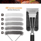 Triple Head Grill Brush with Rotating Design and 18-Inch Handle, Steel Bristles All Vera Mart