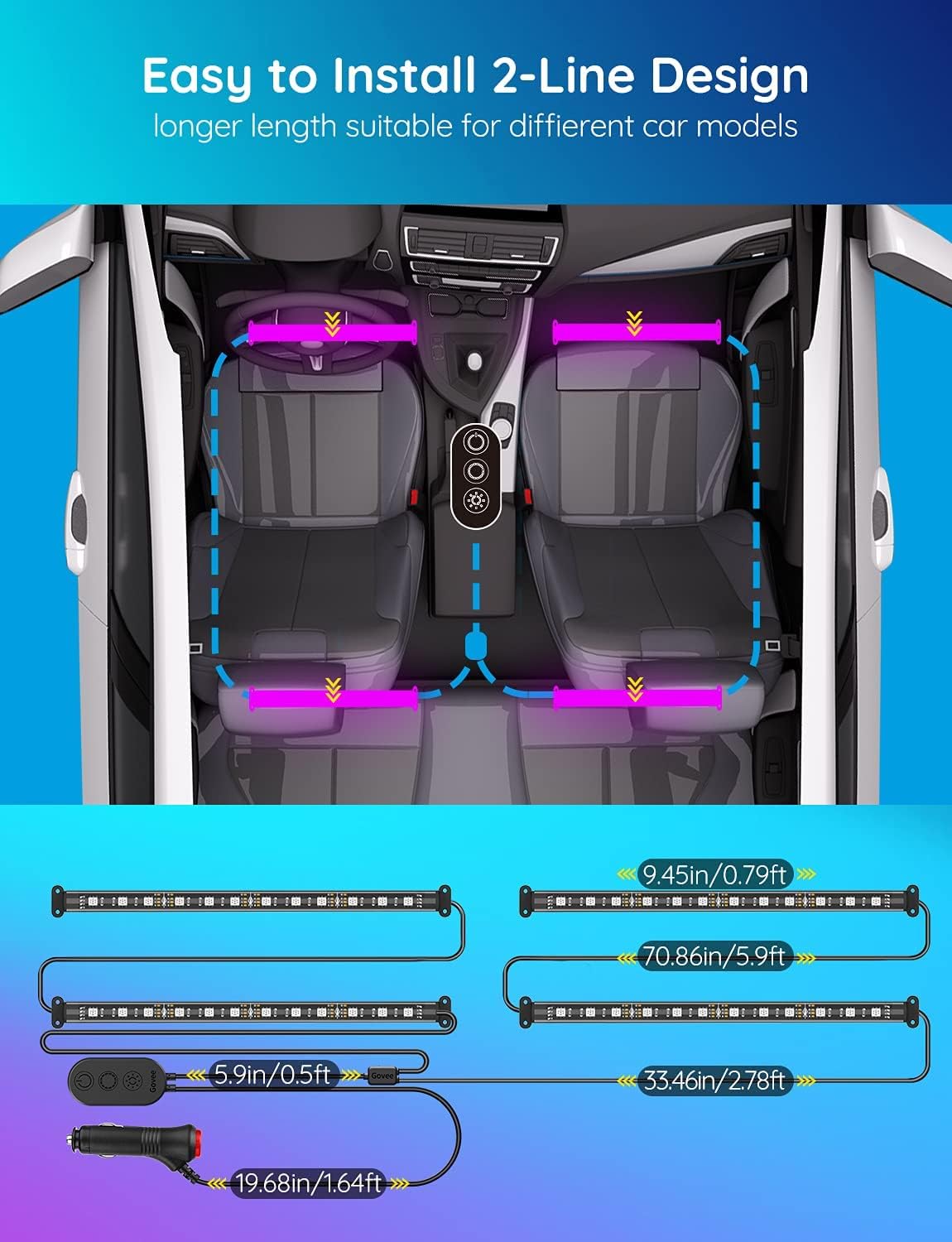 LED Car Interior Light Strips with App Control and Music Sync All Vera Mart