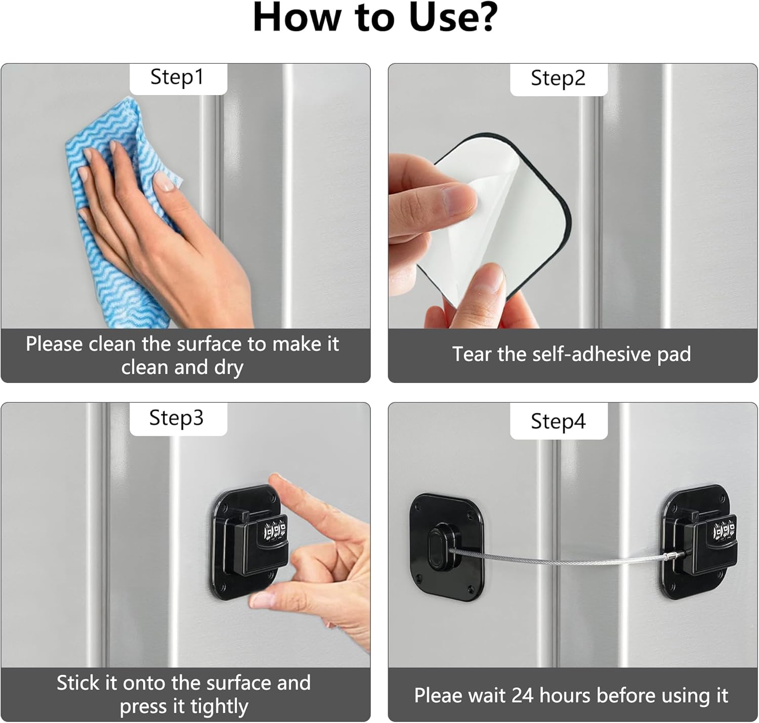 Combination Fridge Lock with Steel Cable and Adhesive Mount, 2-Pack All Vera Mart