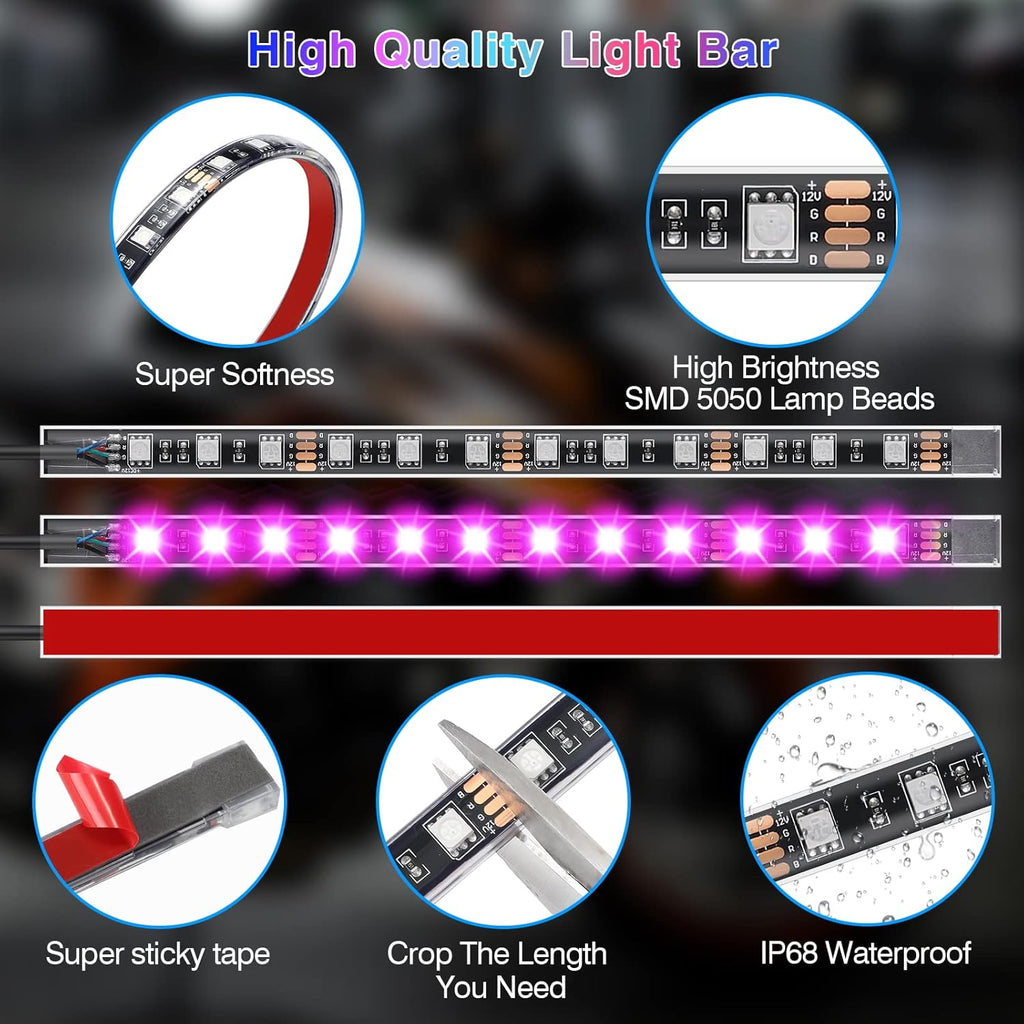 Motorcycle LED Light Kit with App Control and Brake Signal, 144 LEDs All Vera Mart