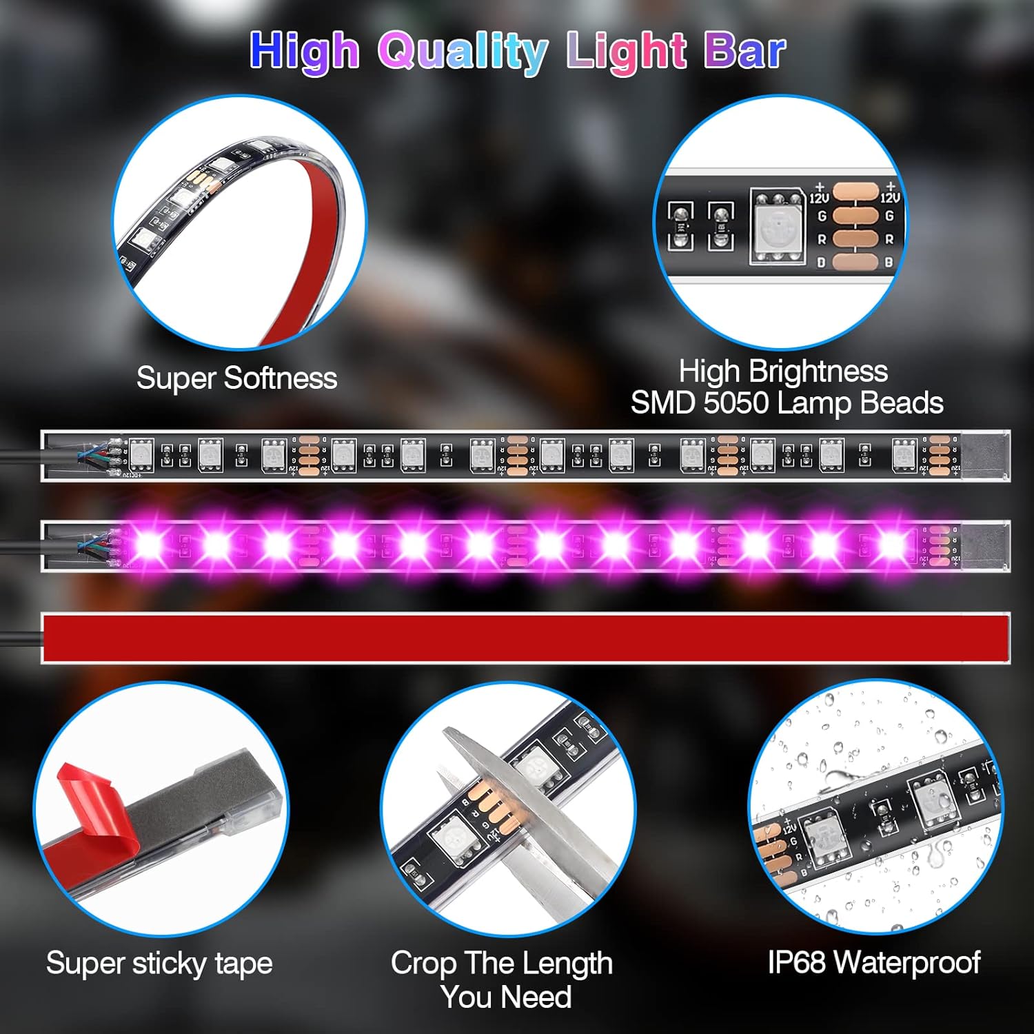 Motorcycle LED Light Kit with App Control and Brake Signal, 144 LEDs All Vera Mart