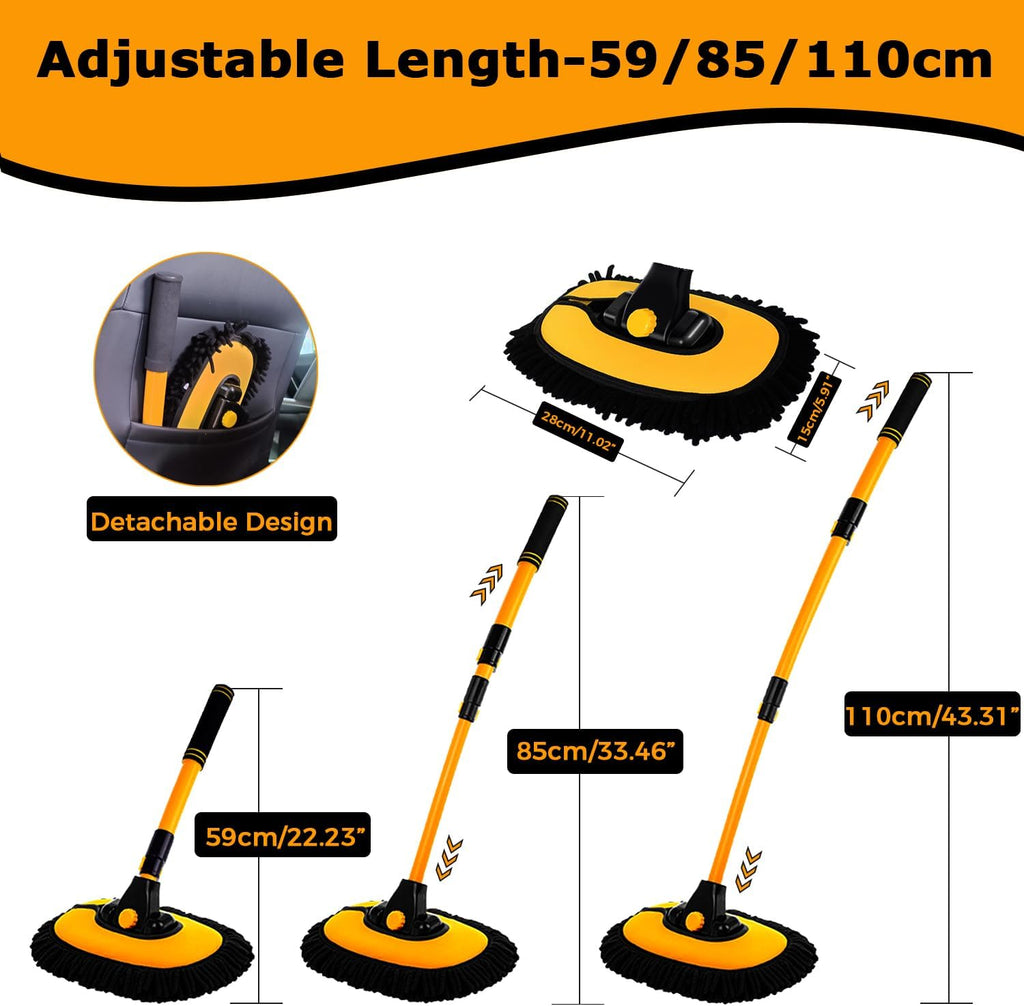 Telescopic Car Wash Brush with Rotating Head and Microfiber Bristles, 19-40 Inches All Vera Mart