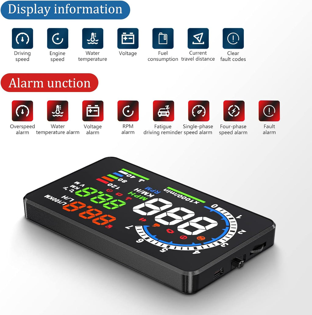 Car Head Up Display with OBD2 and GPS, 5.5in Color LED Screen All Vera Mart