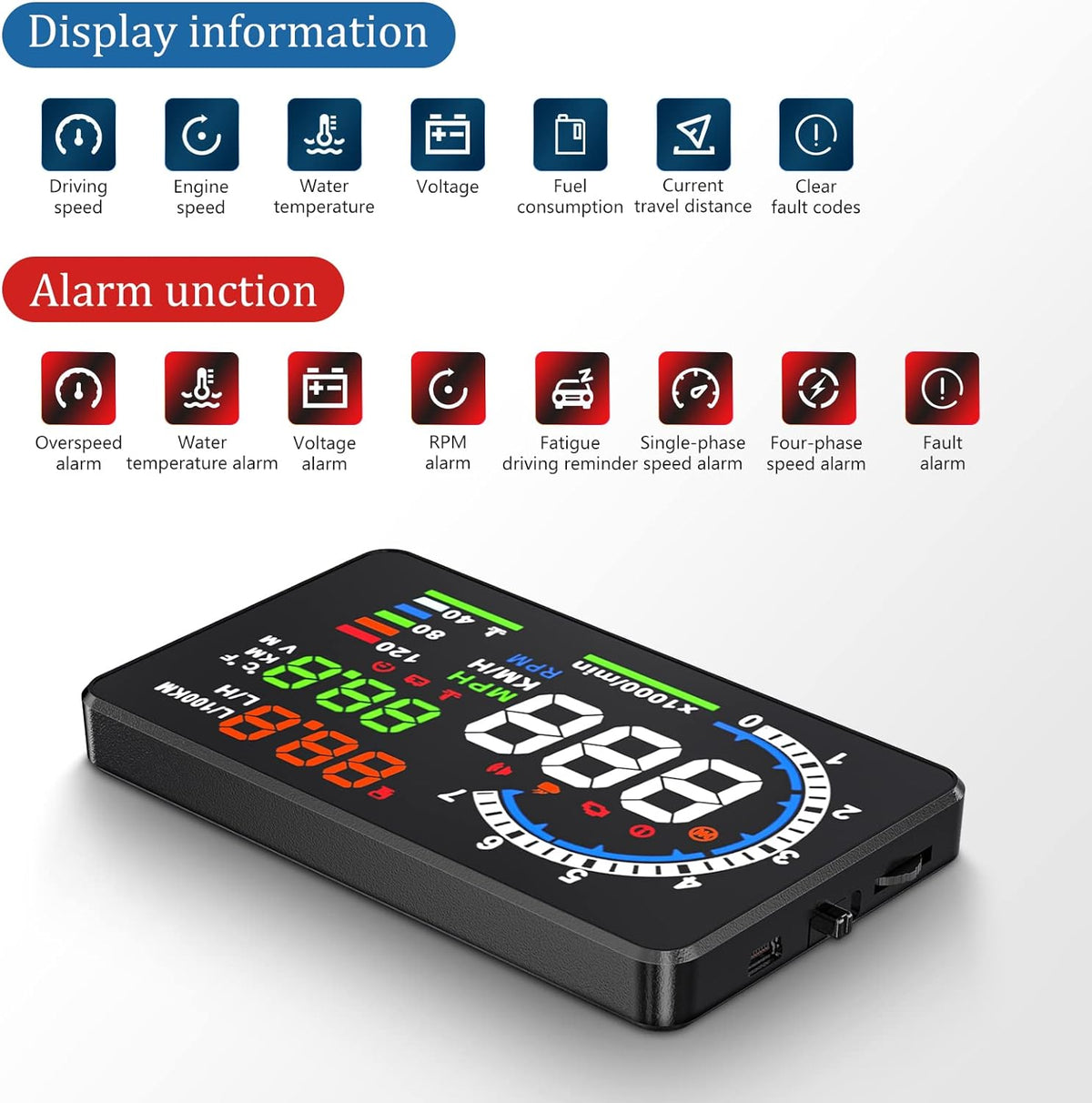 Car Head Up Display with OBD2 and GPS, 5.5in Color LED Screen All Vera Mart