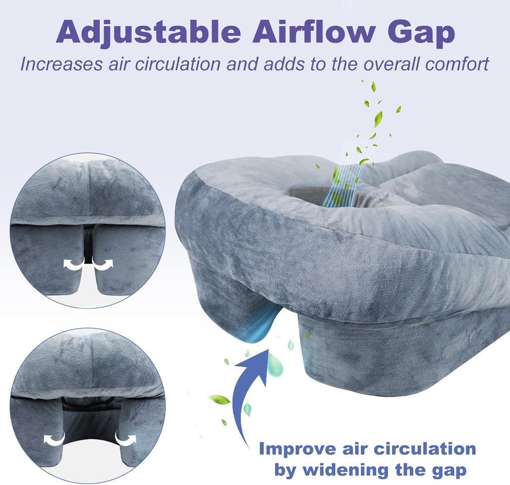 Post Surgery Face Down Pillow with Memory Foam and Adjustable Airflow, Dark Grey All Vera Mart