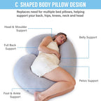 Full Body Pregnancy Pillow with Semicircular C Shape and Machine Washable Jersey Cover All Vera Mart