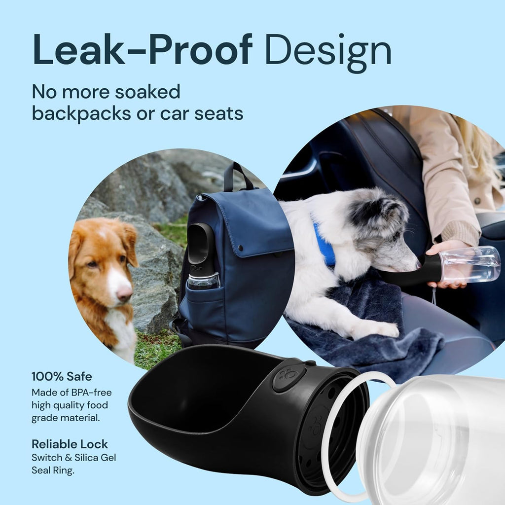 Dog Water Bottle with Attached Bowl and One Hand Button Control, 19oz All Vera Mart