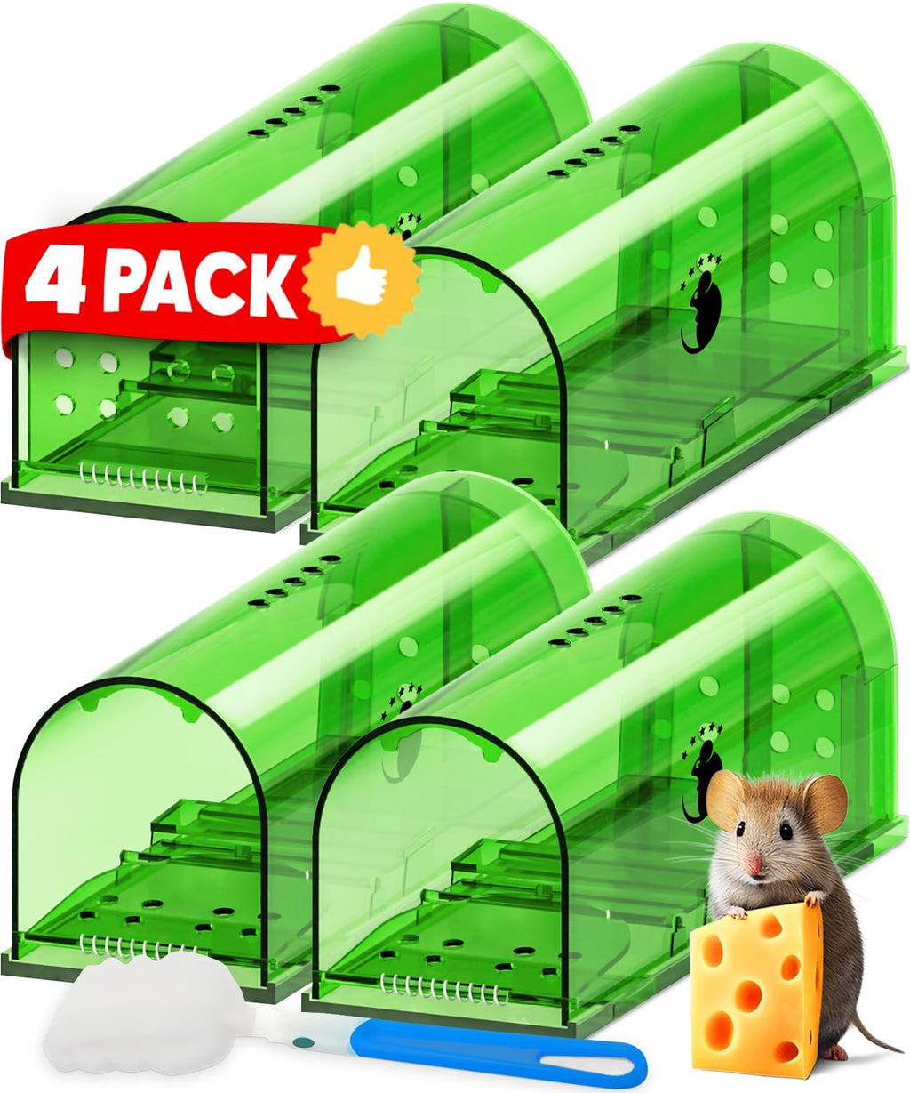 Humane Live Mouse Trap Set with Clear Monitoring Window and No-Touch Release, 4-Pack All Vera Mart