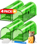 Humane Live Mouse Trap Set with Clear Monitoring Window and No-Touch Release, 4-Pack All Vera Mart