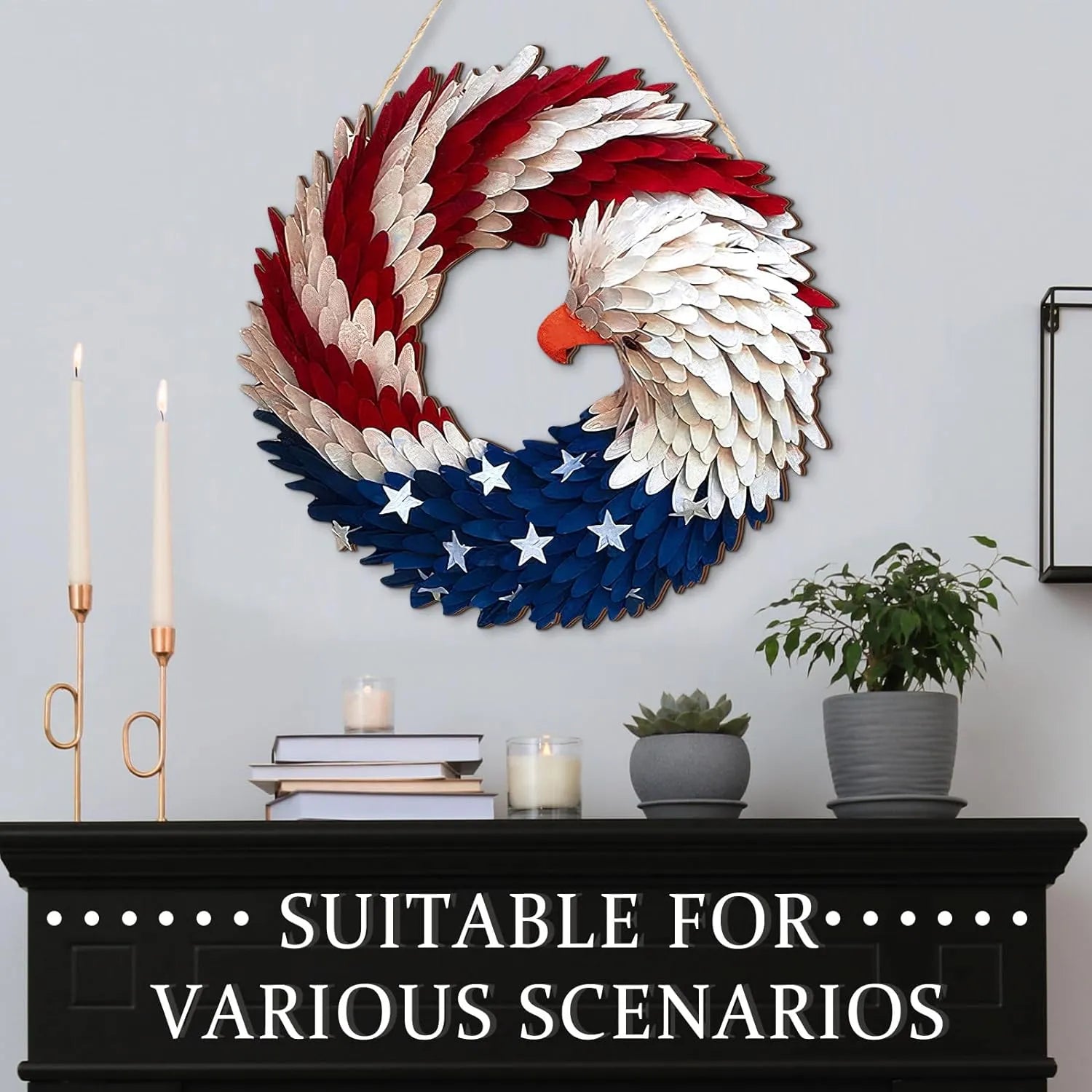 Wooden Patriotic Door Sign with Eagle and Star Design, 12 Inch Round All Vera Mart